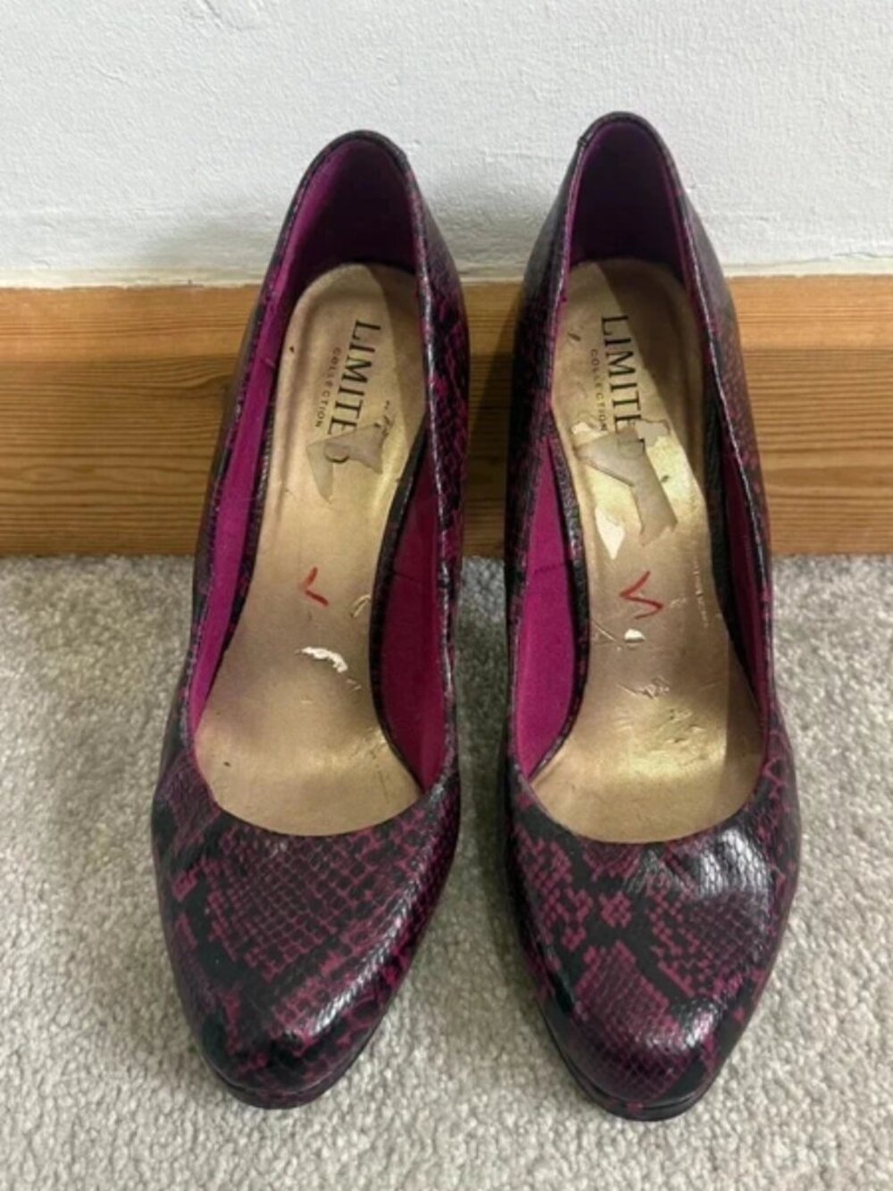 M&S Limited Collection Pink & Black Snake Print Heels Size  5.5 - Picture 2 of 5